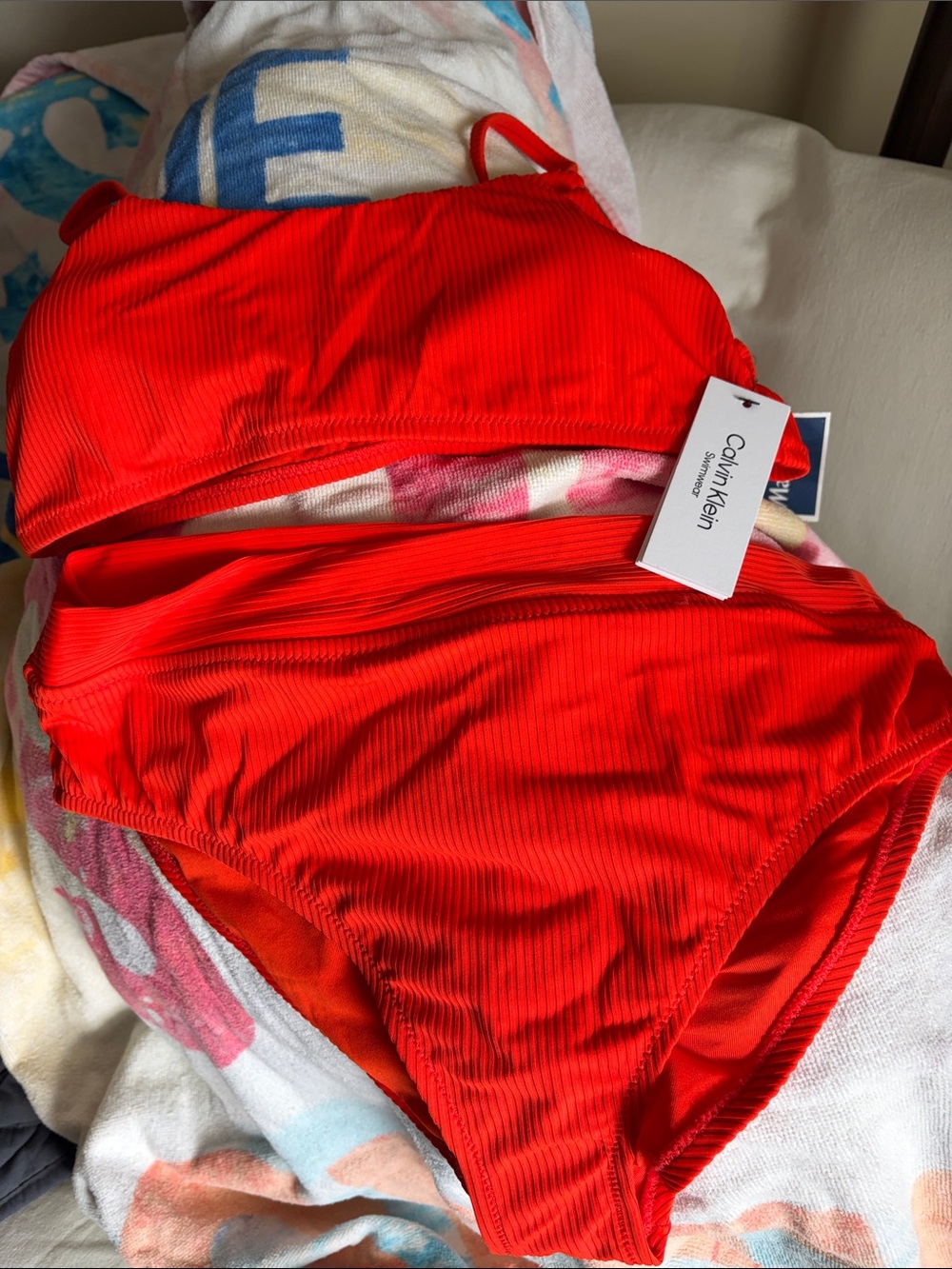 Calvin Klein Red Ribbed Two-Piece Bikini